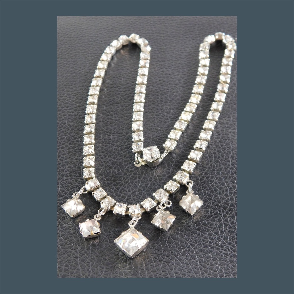 Vintage Rhinestone Five Tier 15 Inch Diamond Cut ICE Choker Necklace